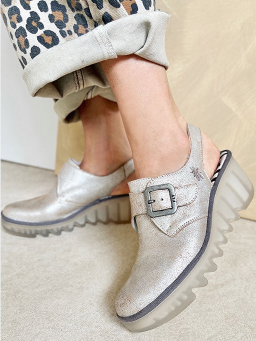 Fly London Bary 565Fly Metallic Leather Slingbacks Shoes 42 11 Lug Sole Festival